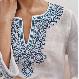 J. Jill White Tunic with Blue Embroidery kaftan